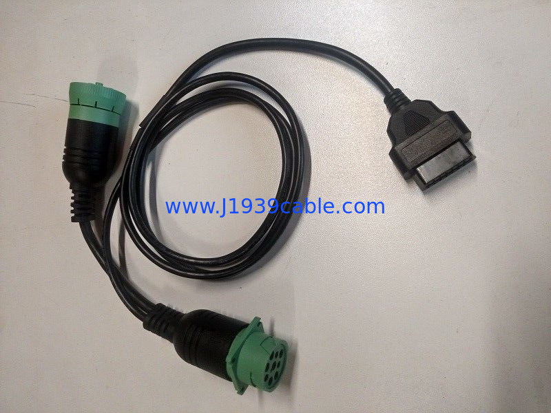 Green Deutsch 9Pin J1939 Male to OBD2 OBDII Female and J1939 Female