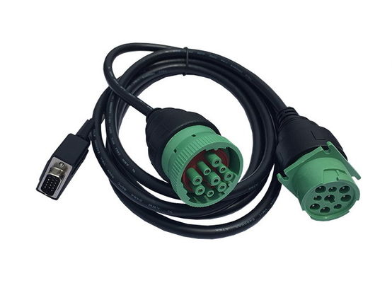 Green Deutsch 9 Pin J1939 Female to HD15P Male and J1939 Male Split Y Cable