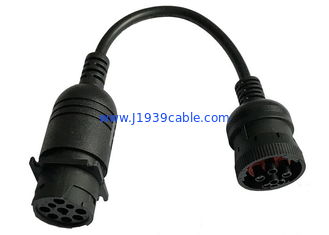 Black J1939 Deutsch 9 Pin Male with Square Flange to J1708 6 Pin Female Cable