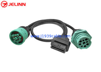 J1939 9 Pin 9pin Threaded Connector to OBD 2 OBDII 16 Pin 16pin Splitter Y Cable