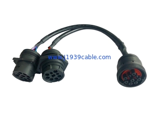 Deutsch 9-Pin J1939 Female to J1939 Male Square Flange & Threaded J1939 Male Splitter Y Cable