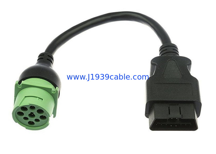 Green Deutsch 9 Pin J1939 Male to J1962 OBD2 OBDII Male CAN Bus Cable