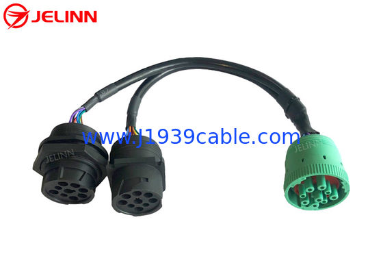 9 Pin J1939 Type 2 Female to J1939 Type 1 Male Threaded and Type 1 Male Square Flange Splitter Y Cable