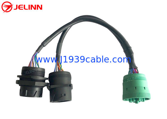 9 Pin J1939 Type 2 Female to J1939 Type 1 Male Threaded and Type 1 Male Square Flange Splitter Y Cable