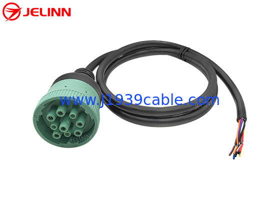 Green J1939 9pin to Open End Pigtail Cable