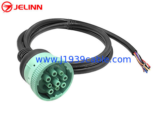 Green J1939 9pin to Open End Pigtail Cable