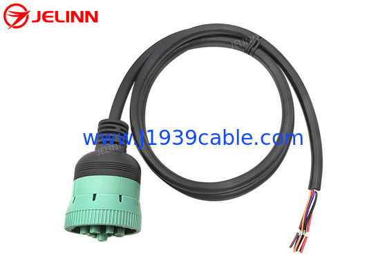Green J1939 9pin to Open End Pigtail Cable