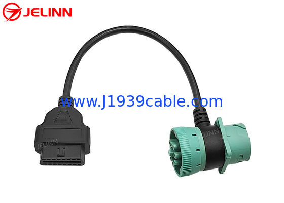 Green Deutsch J1939 9Pin Male Female Connector Pass-through to OBD2 OBDII Female Cable T-shape 9 Pin OBD 2 Adapt