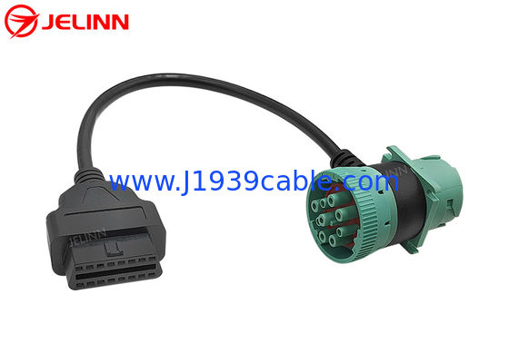 Green Deutsch J1939 9Pin Male Female Connector Pass-through to OBD2 OBDII Female Cable T-shape 9 Pin OBD 2 Adapt