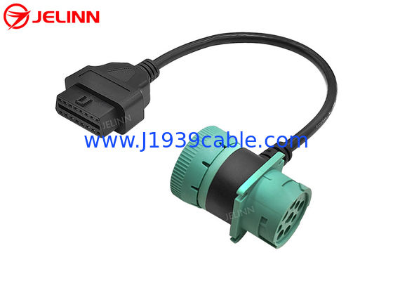 Green Deutsch J1939 9Pin Male Female Connector Pass-through to OBD2 OBDII Female Cable T-shape 9 Pin OBD 2 Adapt
