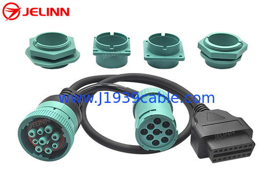 Deutsch J1939 Male Female to OBD 2 OBD2 Connector Splitter Y Cable With 4 Different Panel Mount Brackets