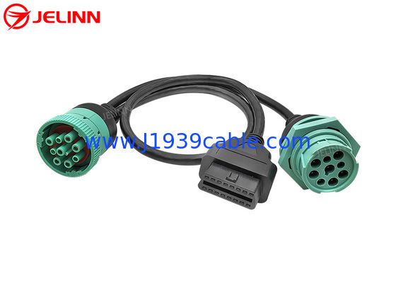 J1939 9 Pin 9pin Threaded Connector to OBD 2 OBDII 16 Pin 16pin Splitter Y Cable