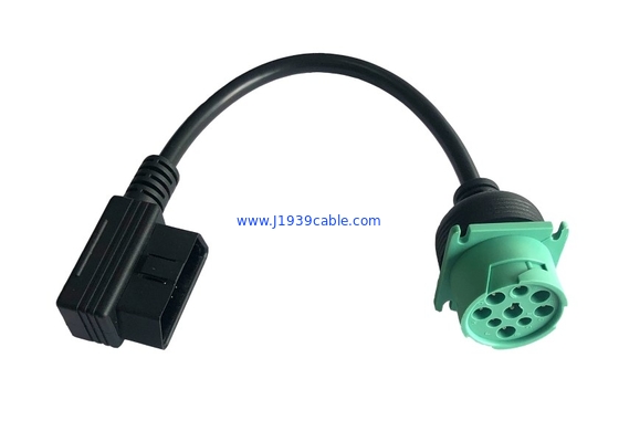 Green Deutsch 9-Pin J1939 Male to Right Angle OBD2 OBDII Male CAN Bus Cable