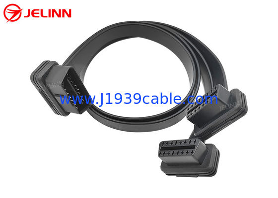 OBD2 OBDII J1962 Right Angle Male 24V to Dual Female Flat Y Cable